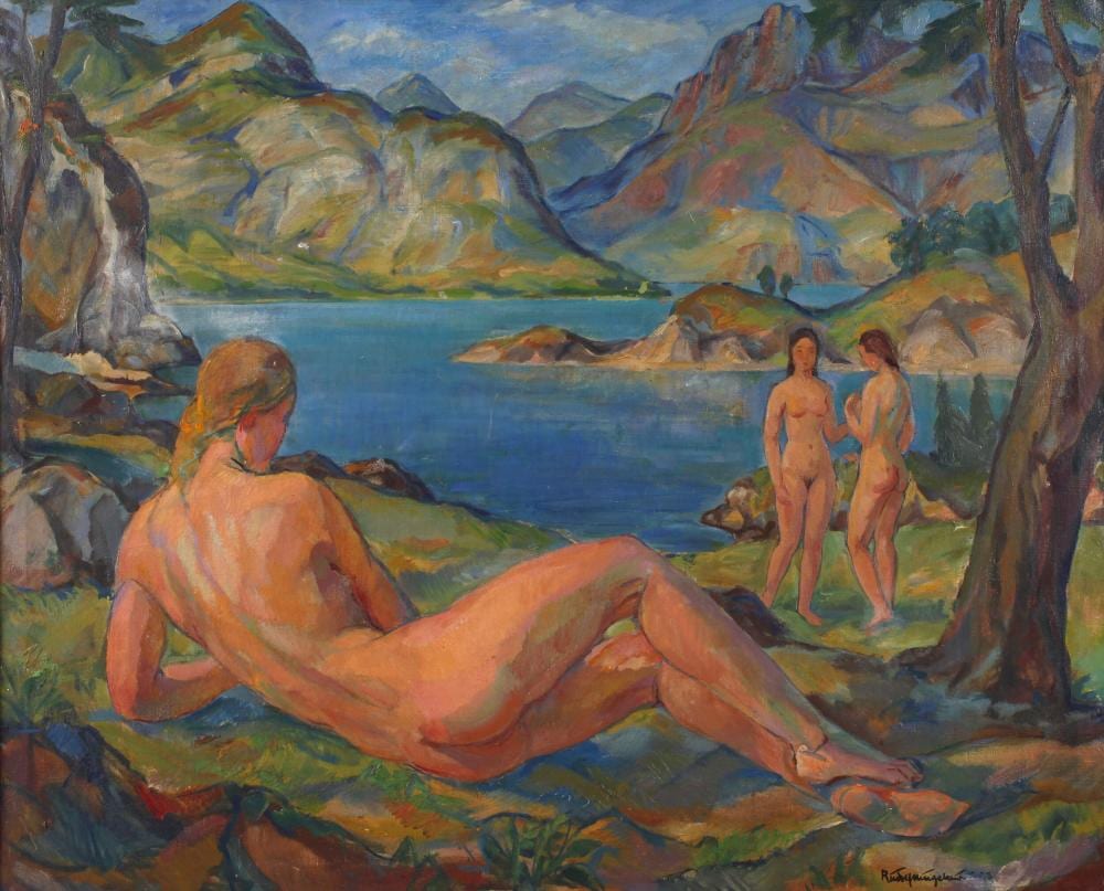 Rudolf Neugebauer comparable auction result: rudolf neugebauer badende am bergsee