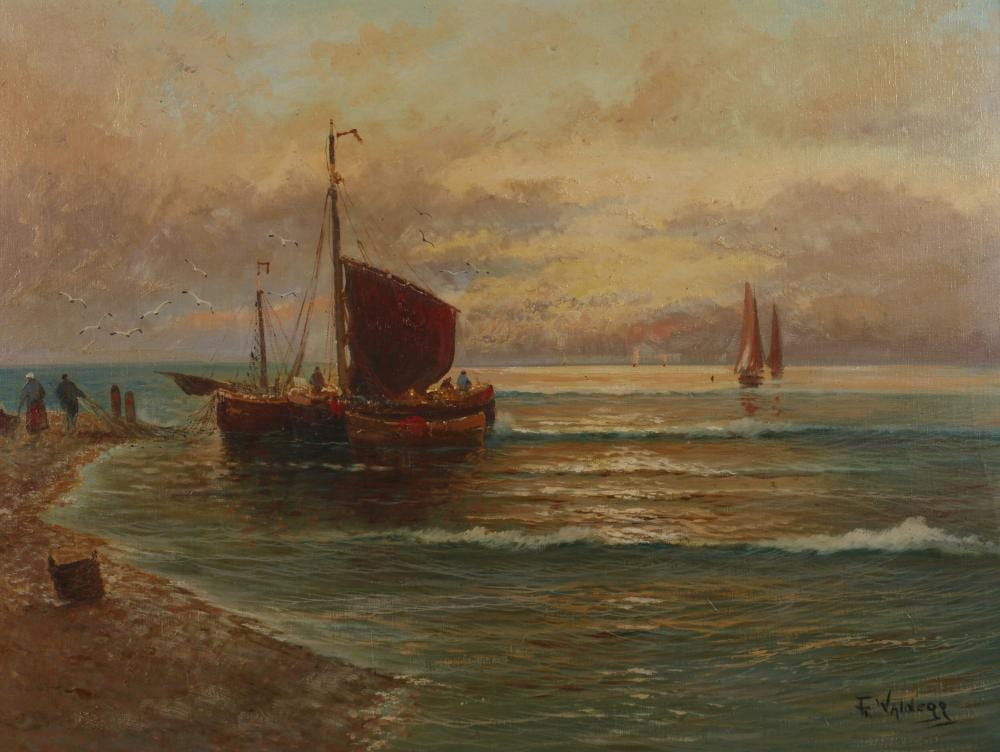 Franz Waldegg comparable auction result: franz waldegg fischerboote am strand