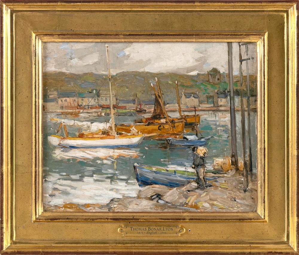 thomas bonar lyon england 1873 1955 a highland harbour oil on board 8 x 10 framed 11 5 x 13 5 · Eldred's · 2023-11-15 Thomas Bonar Lyon comparable auction result: thomas bonar lyon england 1873 1955 a highland harbour oil on board 8 x 10 framed 11 5 x 13 5