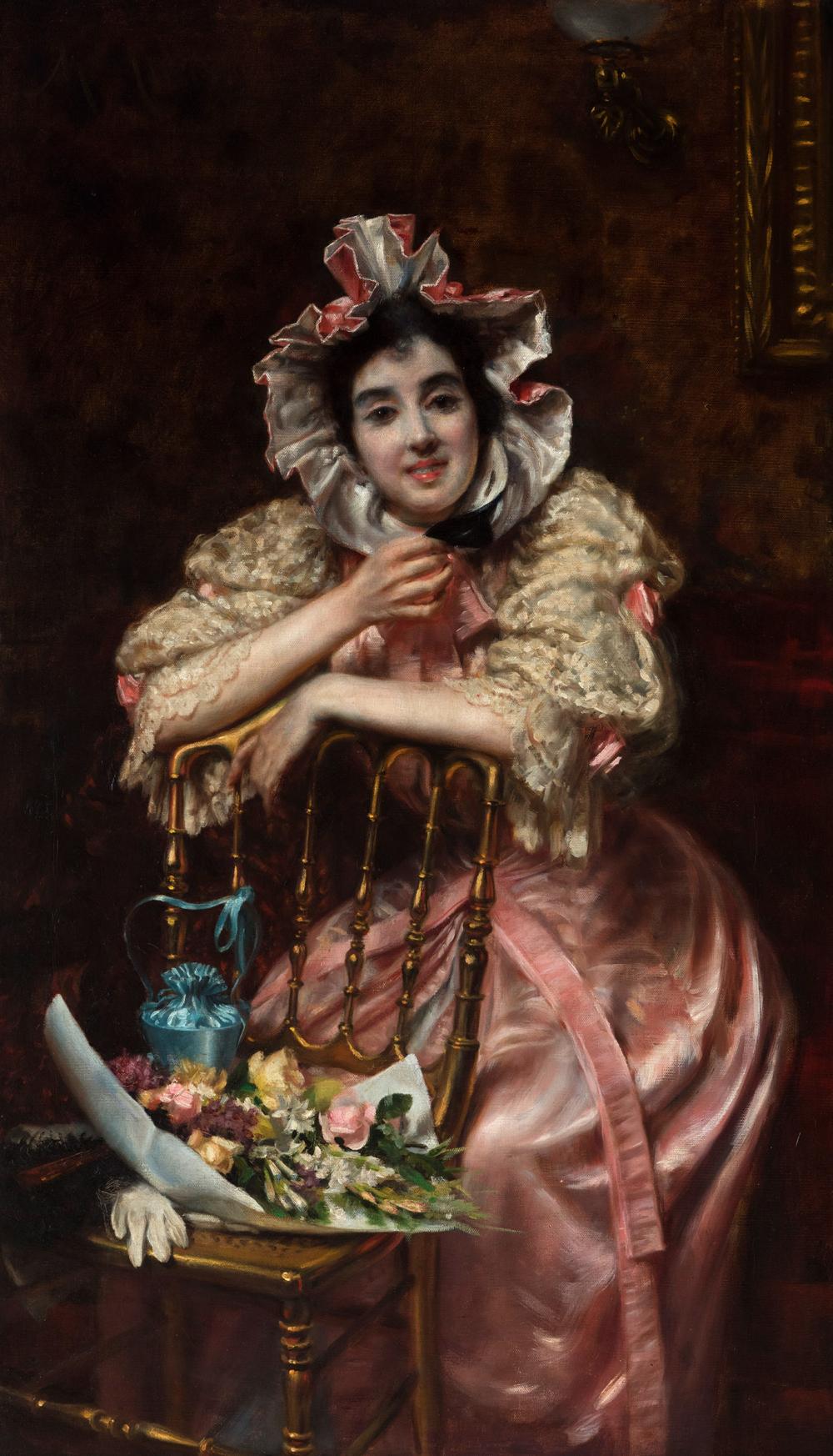 Manuel Cusí Ferret comparable auction result: manuel cus ferret vilanova i la geltr barcelona 1857 barcelona 1919 young man with a mask oil on canvas signed in the upper left corner slight flaws in the frame
