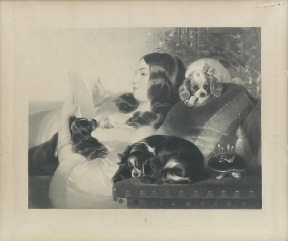 thomas landseer british 1795 1880 after sir edwin landseer ra the lady and spaniels plate 47 x 57cm 18 1 2 x 22 7 16in published 20 january 1843 · Bonhams · 2023-11-08 Thomas Landseer comparable auction result: thomas landseer british 1795 1880 after sir edwin landseer ra the lady and spaniels plate 47 x 57cm 18 1 2 x 22 7 16in published 20 january 1843