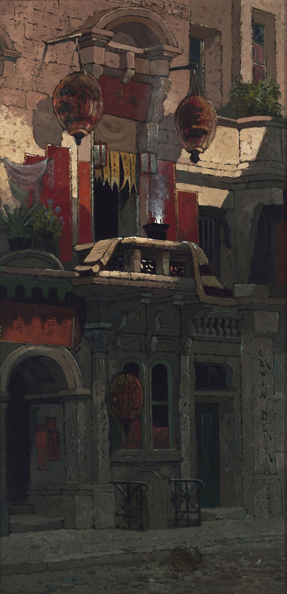 Edwin Deakin comparable auction result: edwin deakin 1838 1923 chinatown 24 x 12 in framed 26 x 13 3 4 in