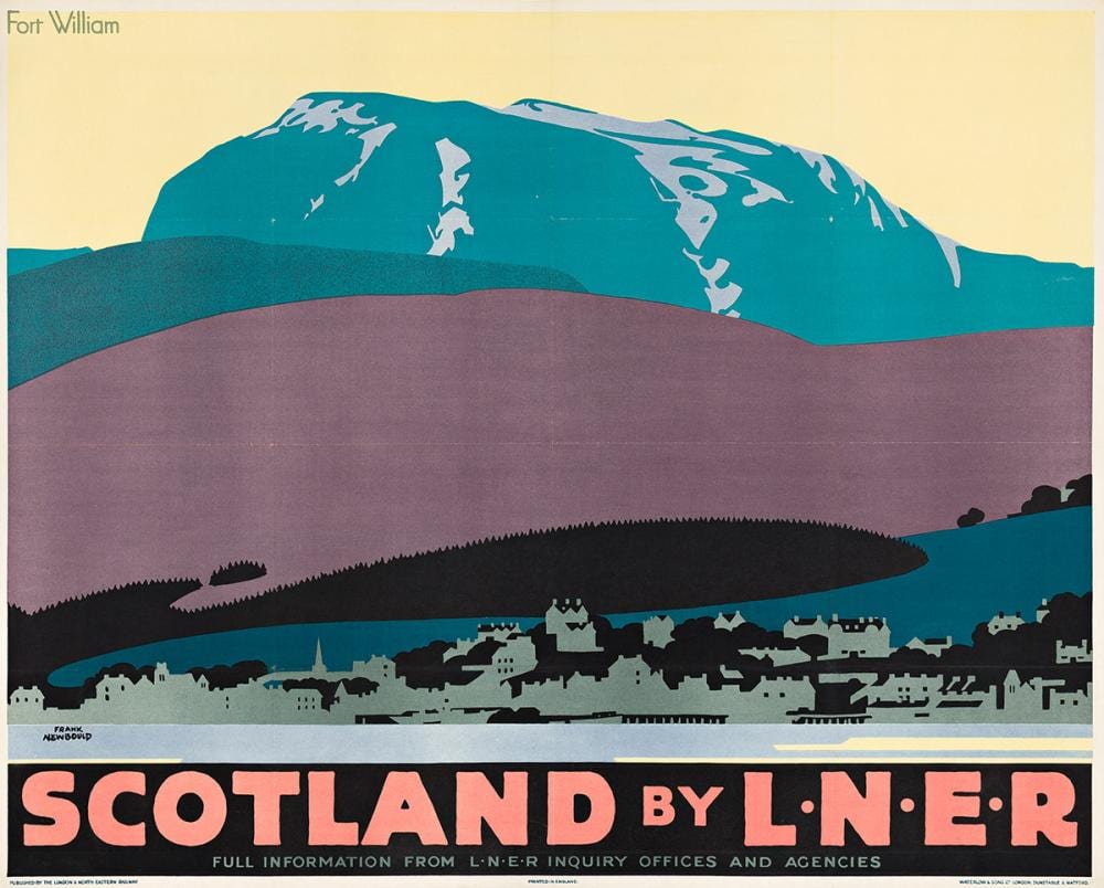 Frank Newbould comparable auction result: frank newbould 1887 1950 scotland by l n e r fort william circa 1930 39 x49 inches 101x125 cm waterlow sons ltd dunstab