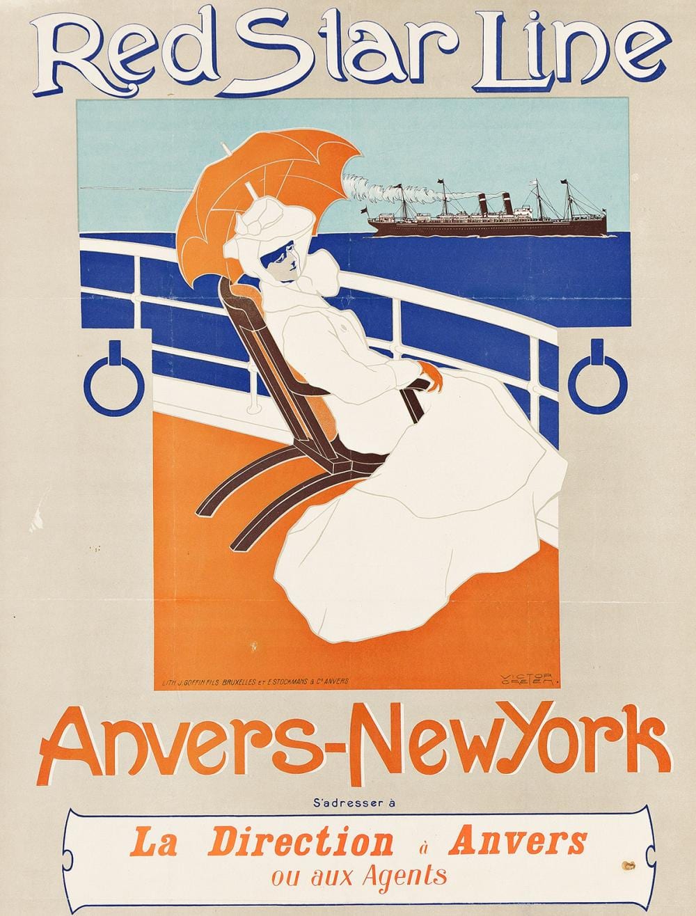 Victor Creten comparable auction result: victor creten 1878 1966 red star line anvers new york circa 1900 30 x23 inches 76 x59 cm j goffin fils brussels