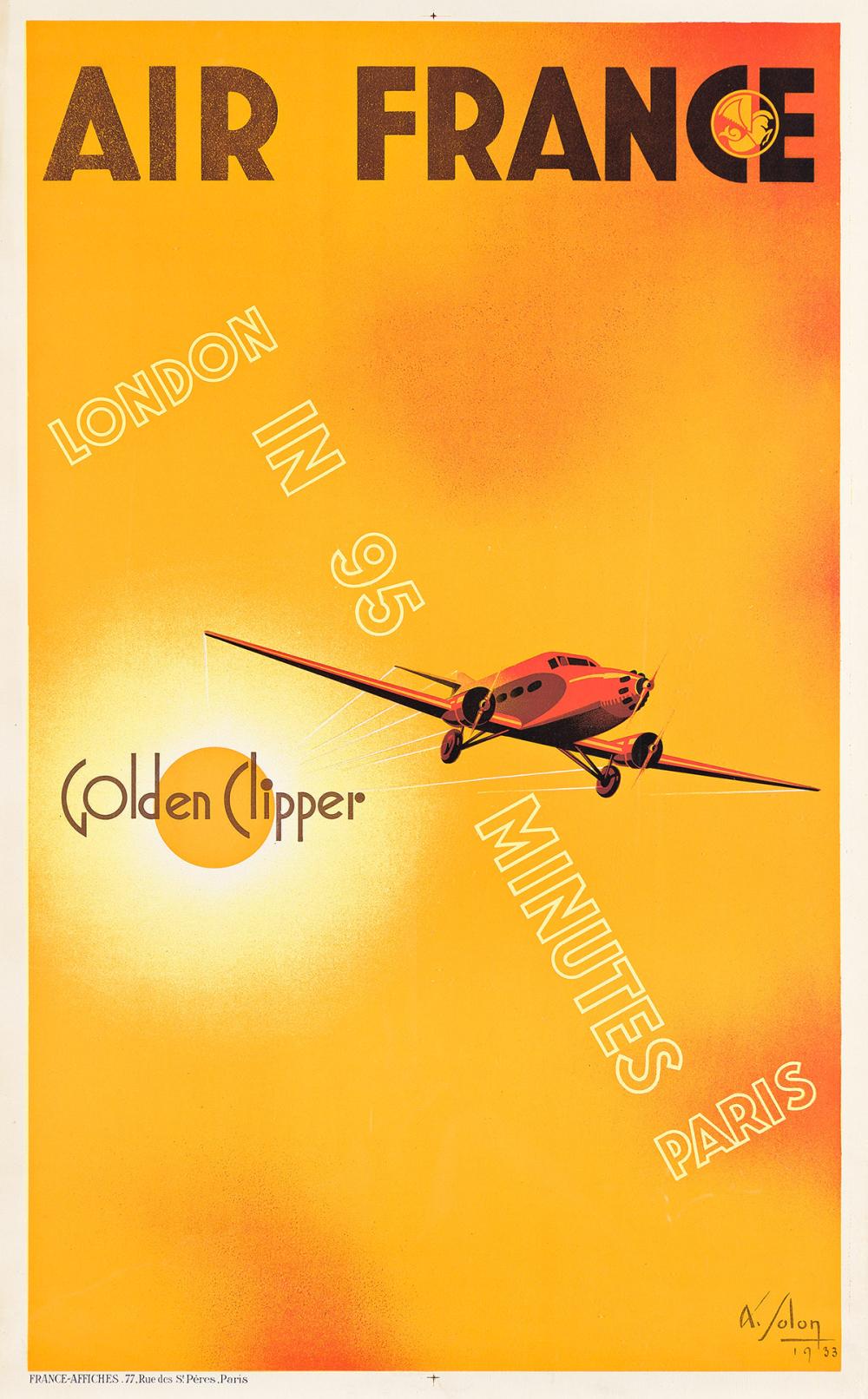 Albert Solon comparable auction result: albert solon 1897 1973 air france golden clipper 1933 39 x24 inches 100 x62 cm france affiches paris