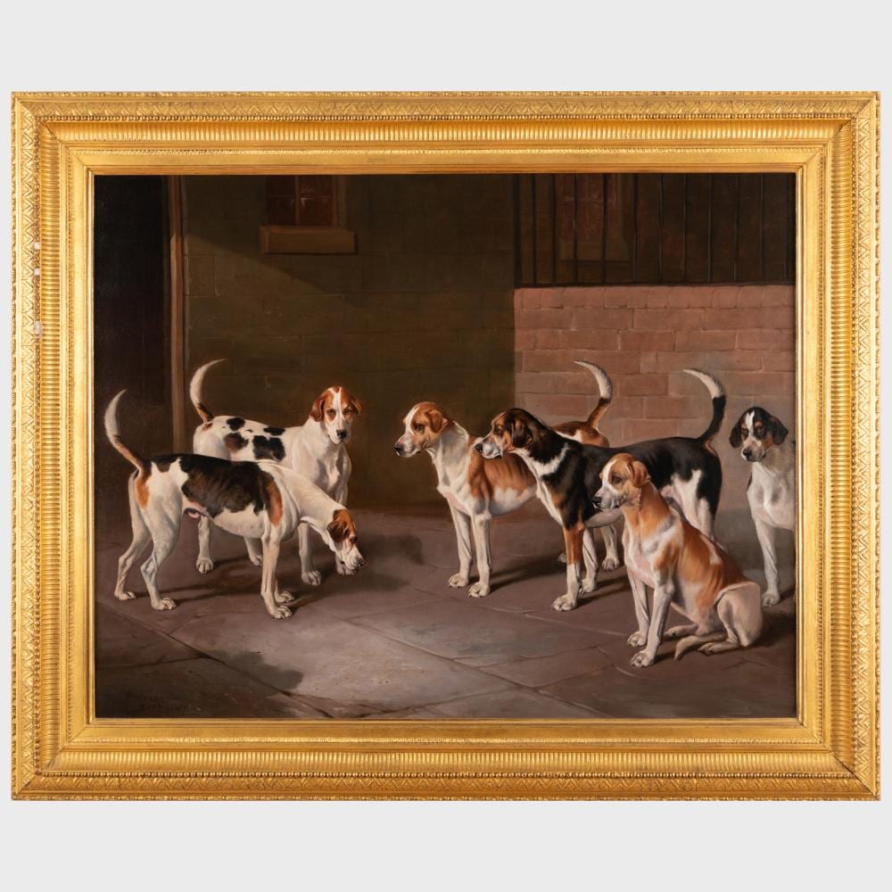 John Alfred Wheeler comparable auction result: john alfred wheeler 1821 1903 fox hounds in a stable a pair