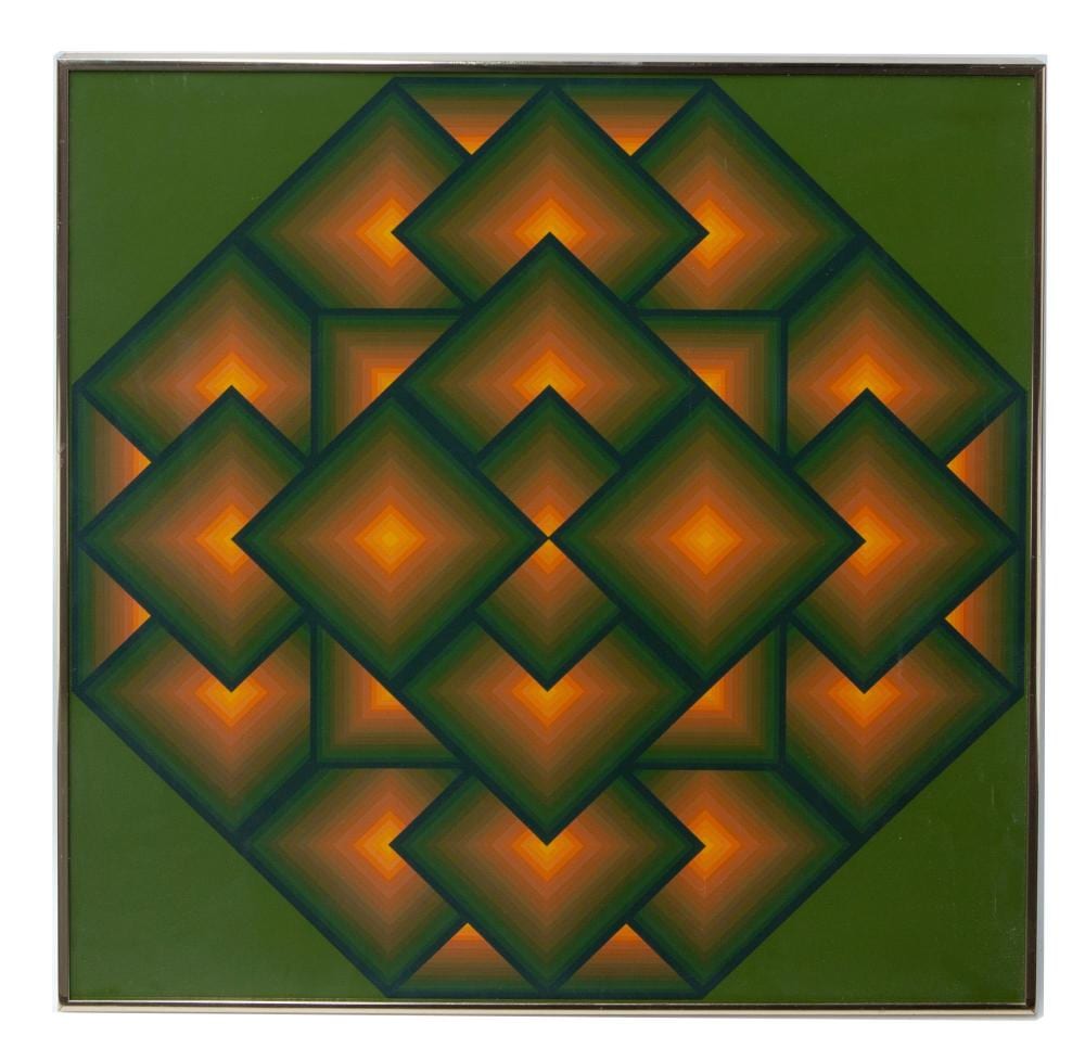 mark rowland geometric screen print green orange · Dallas Auction Gallery · 2023-11-18 Mark Rowland comparable auction result: mark rowland geometric screen print green orange