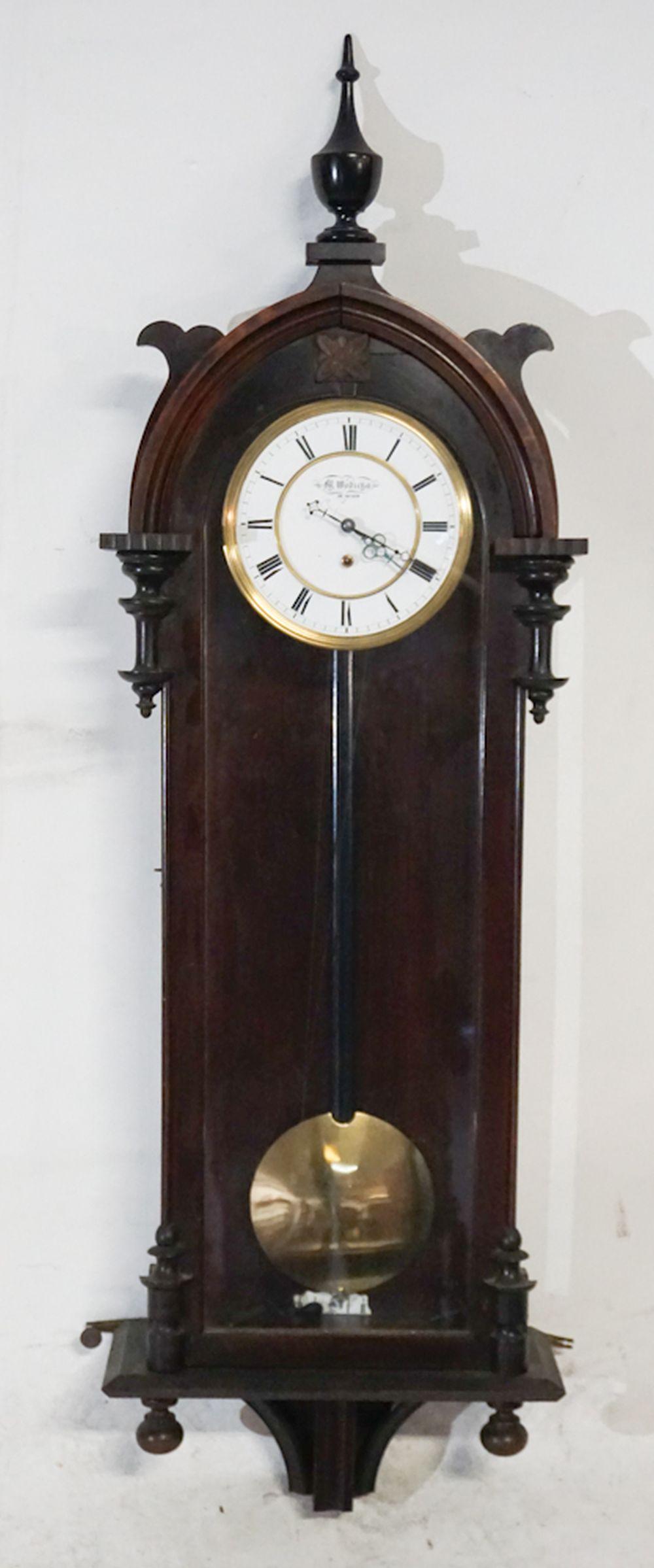 Antique German Mahogany Wall Regulator Clock sold by Wooten & Wooten Auctioneers, lot 446 — auction record photograph