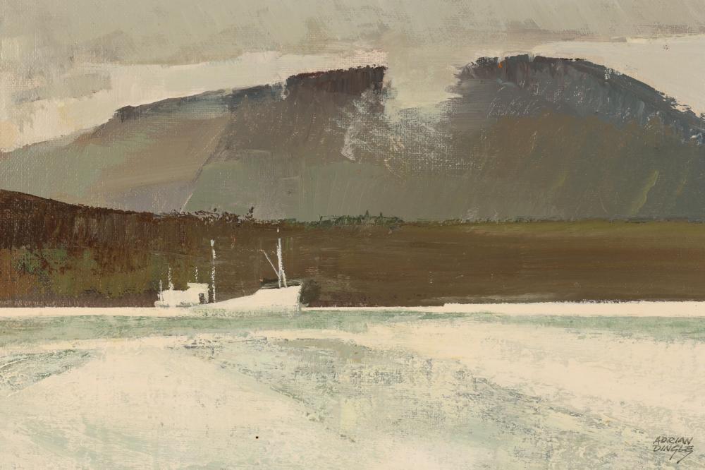 Adrian Dingle comparable auction result: adrian dingle oil on board donegal harbour scene
