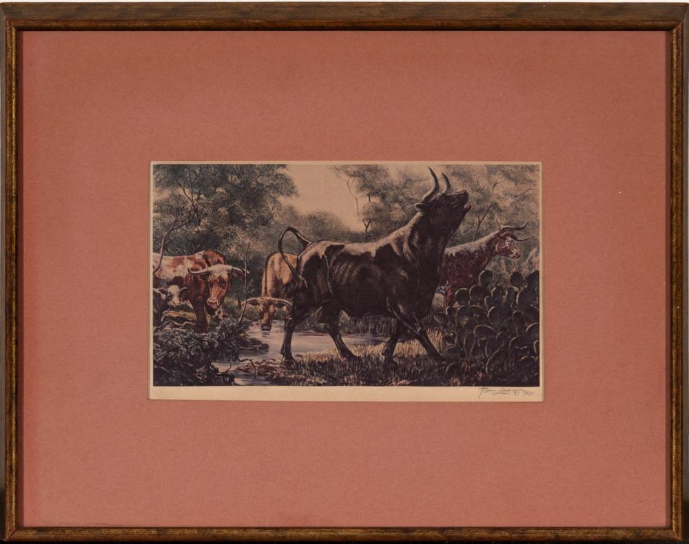 tom lea cattle grazing · Vogt Galleries Texas · 2023-11-11 Tom Lea comparable auction result: tom lea cattle grazing