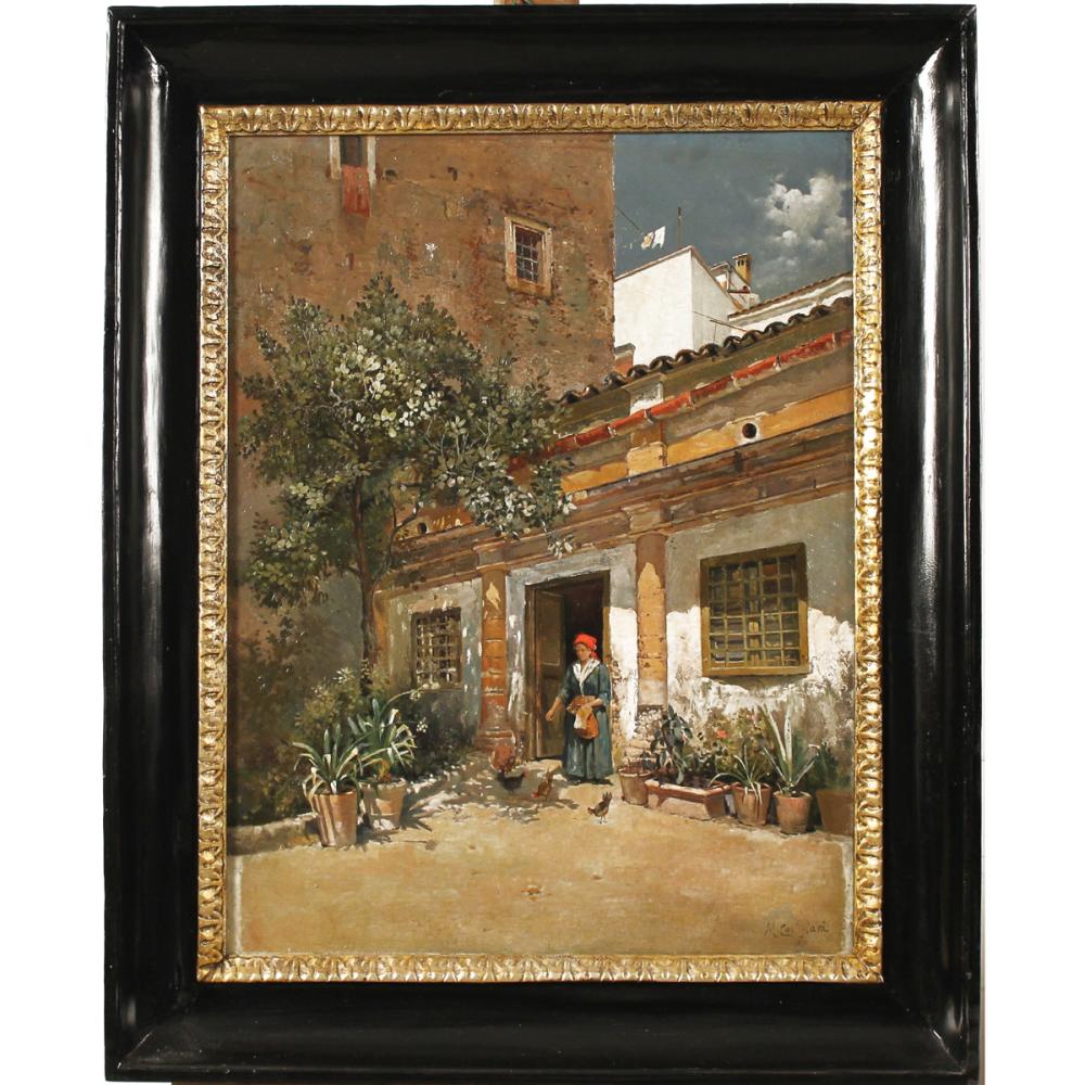 Michele Cortegiani comparable auction result: michele cortegiani 1857 1928 galline nell aia chickens in the barn
