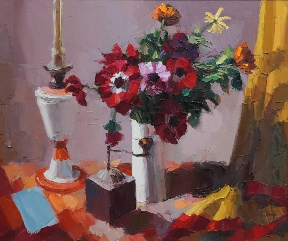 Carl Antonio Longi comparable auction result: carl antonio longi italian 1921 1980 still life of a vase of flowers and lamp oil on canvas signed l r frame 25 1 4 x 29 1 2 in 64 1 x 74 9 cm