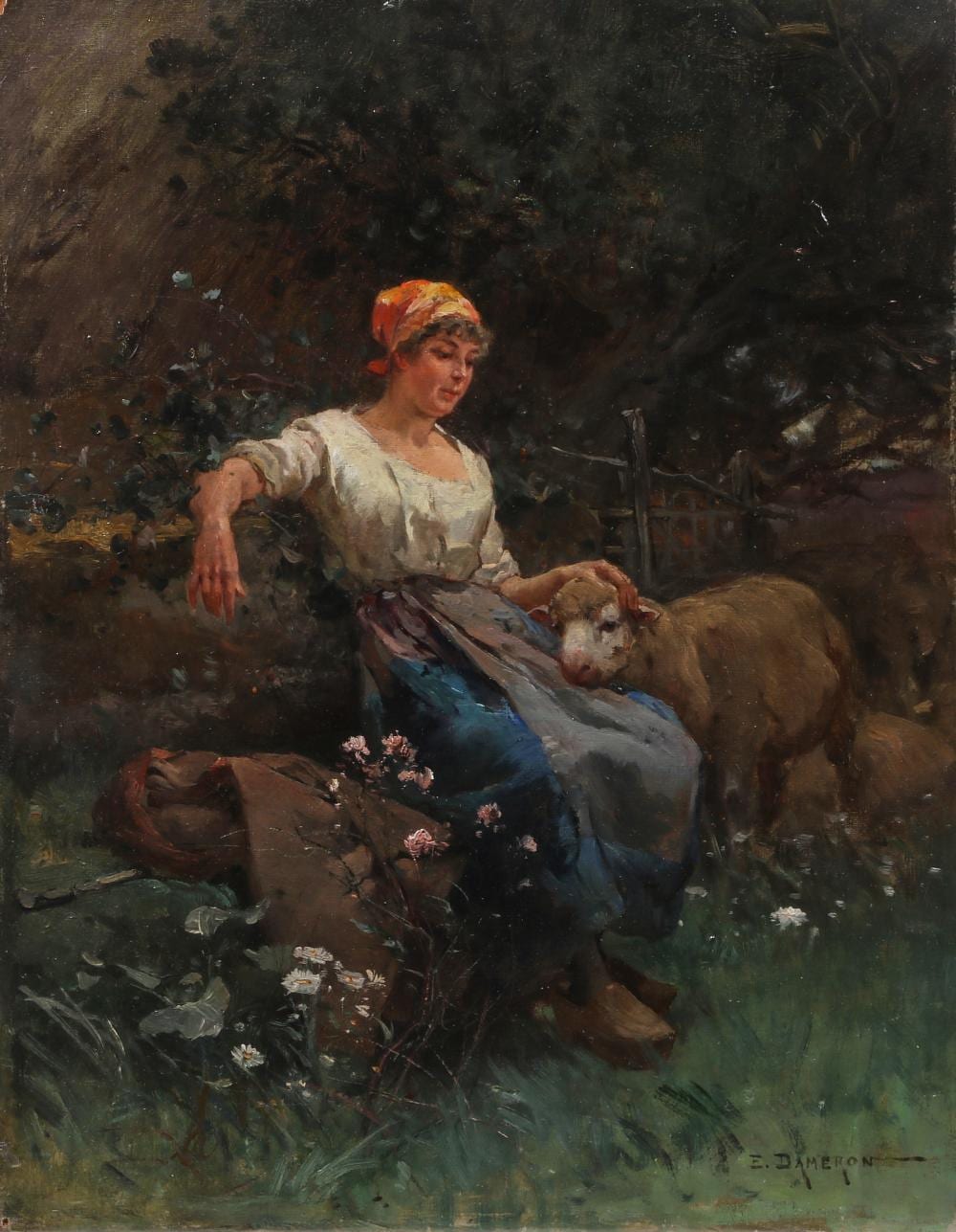 Emile Charles Dameron comparable auction result: emile charles dameron french 1848 1908 shepherdess and sheep oil on canvas 16 1 4 x 12 3 4in 41 5 x 32 5cm