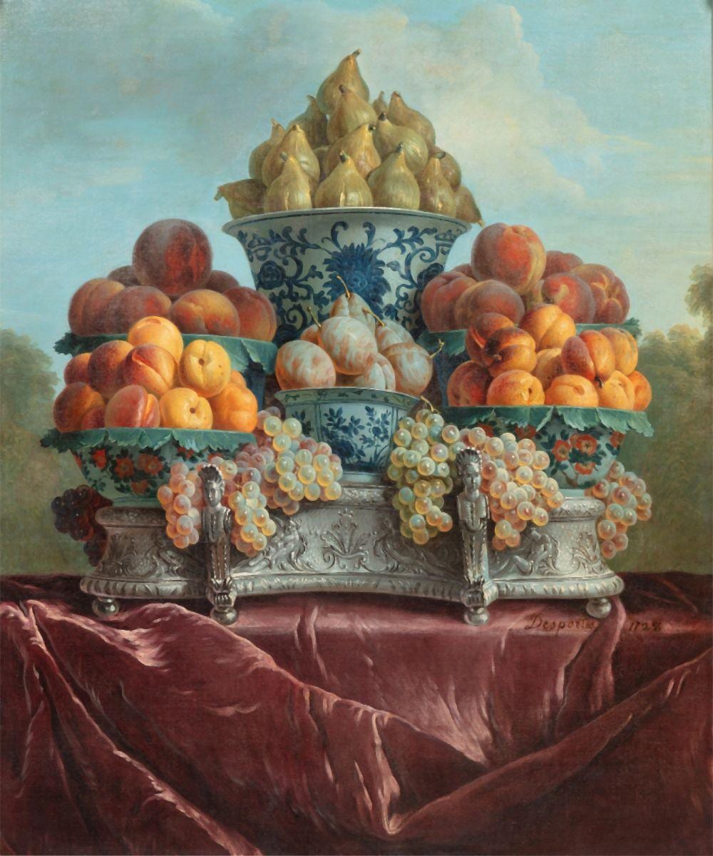 Claude-François Desportes comparable auction result: still life with fruits and porcelains nature morte aux fruits et porcelaines