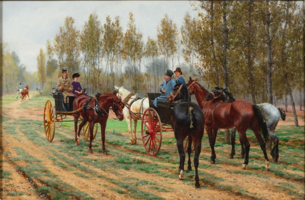 Jean Richard Goubie comparable auction result: on the road to the fair sur la route de la foire