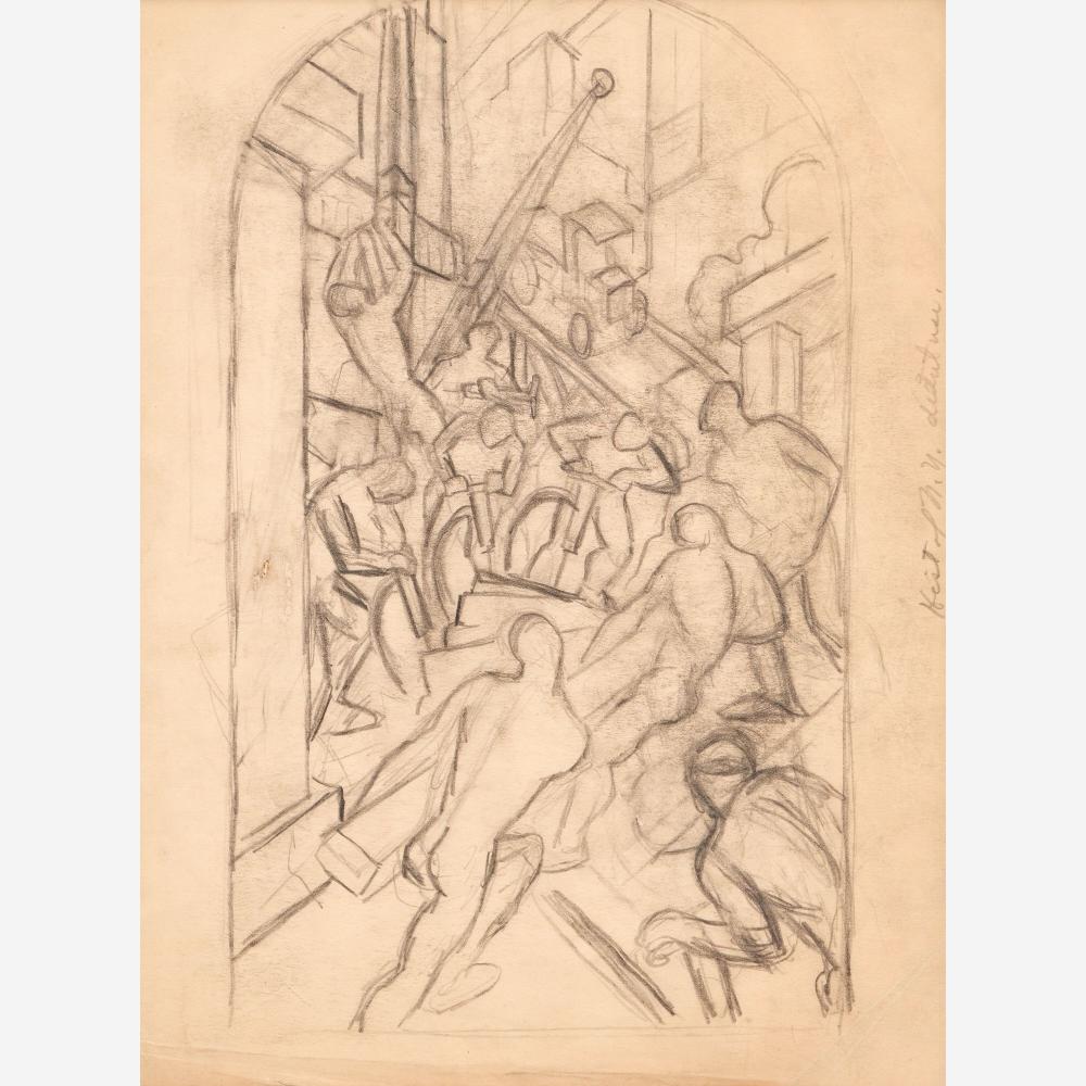 Thomas Hart Benton "New York Today (Study for NY Mural)" Graphite (1927) sold by Circle Auction, lot 45 — auction record photograph
