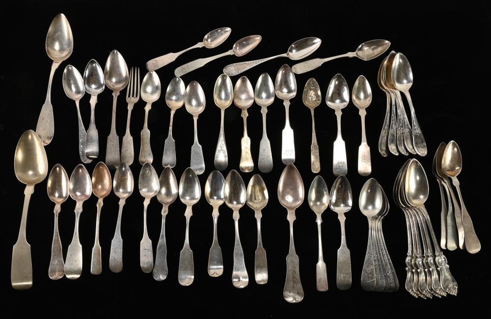 Early American Coin Silver Spoon Collection sold by Mebane Antique Auction, lot 272 — auction record photograph