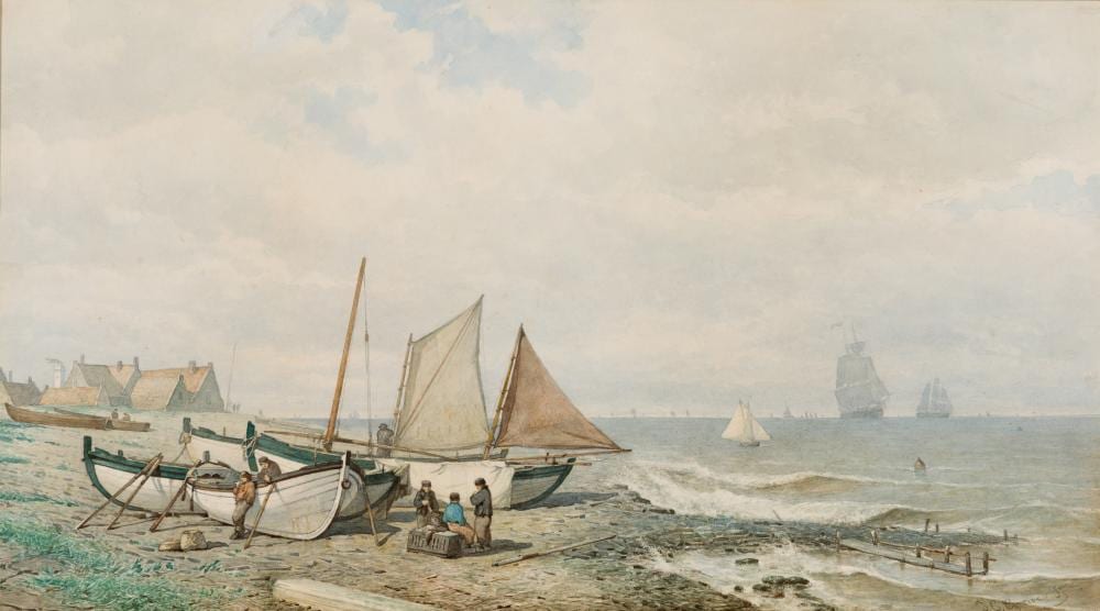 Johan Conrad Greive comparable auction result: johan conrad greive dutch 1837 1891 fishermen on the shore watercolor on paper framed under glass