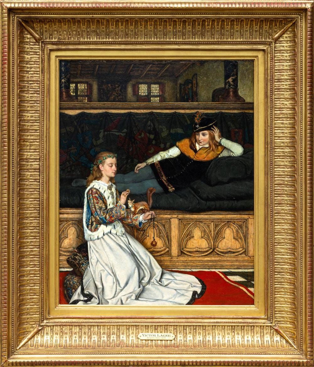 Victor Lagye comparable auction result: victor lagye belgian 1825 1896 young lovers with a pet squirrel