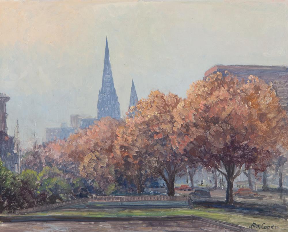 Allon Cook comparable auction result: allon cook st george s church oil on board