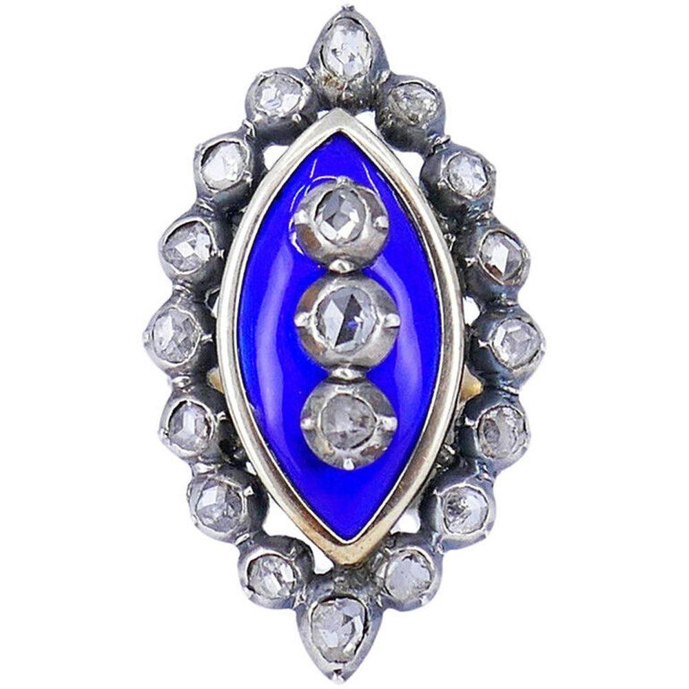 Auction comp thumbnail for Victorian RING Silver 18k Gold Enamel Diamond Antique (Intervendue, Lot 71)