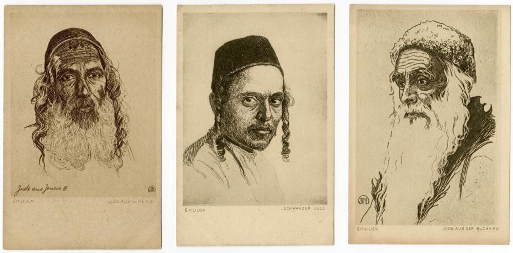 Ephraim Moshe Lilien comparable auction result: ephraim moshe lilien collection of postcards figures from the eastern communities