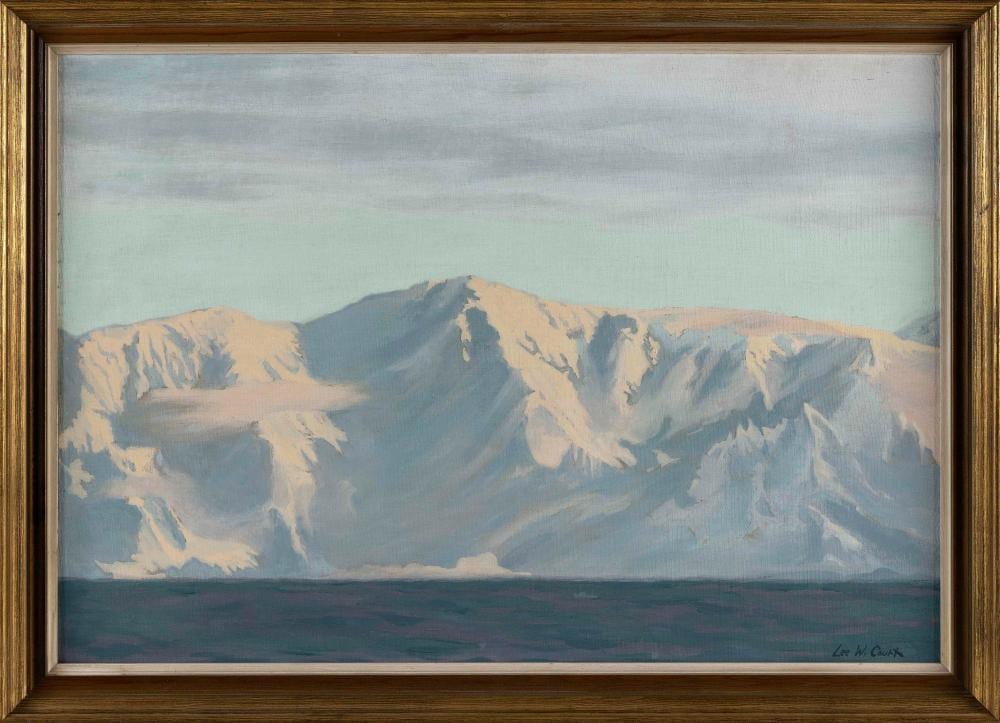 Lee Winslow Court comparable auction result: lee winslow court massachusetts maine 1903 1992 darbel bay antarctica oil on board 18 x 26 framed 21 x 29