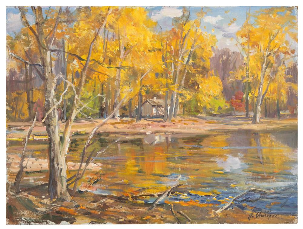 George Cherepov comparable auction result: george cherepov connecticut vermont russian federation 1909 1987 fall landscape oil on board 12 x 16 unframed