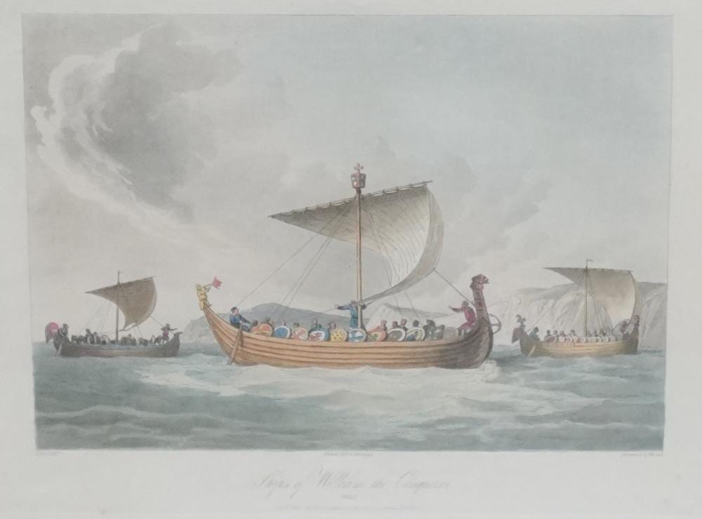 John Augustus Atkinson comparable auction result: john augustus atkinson british ca 1775 1830 ships of william the conqueror etching and aquatint with hand coloring frame 22 x 18 in 55 9 x 45 7 cm