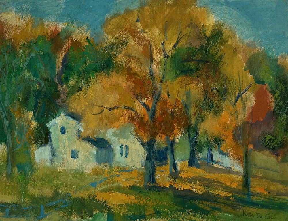 Victor De Carlo comparable auction result: victor de carlo 1916 1973 autumn in connecticut casein on paper 12 x 16 sight 18 1 2 x 21 1 2 mat