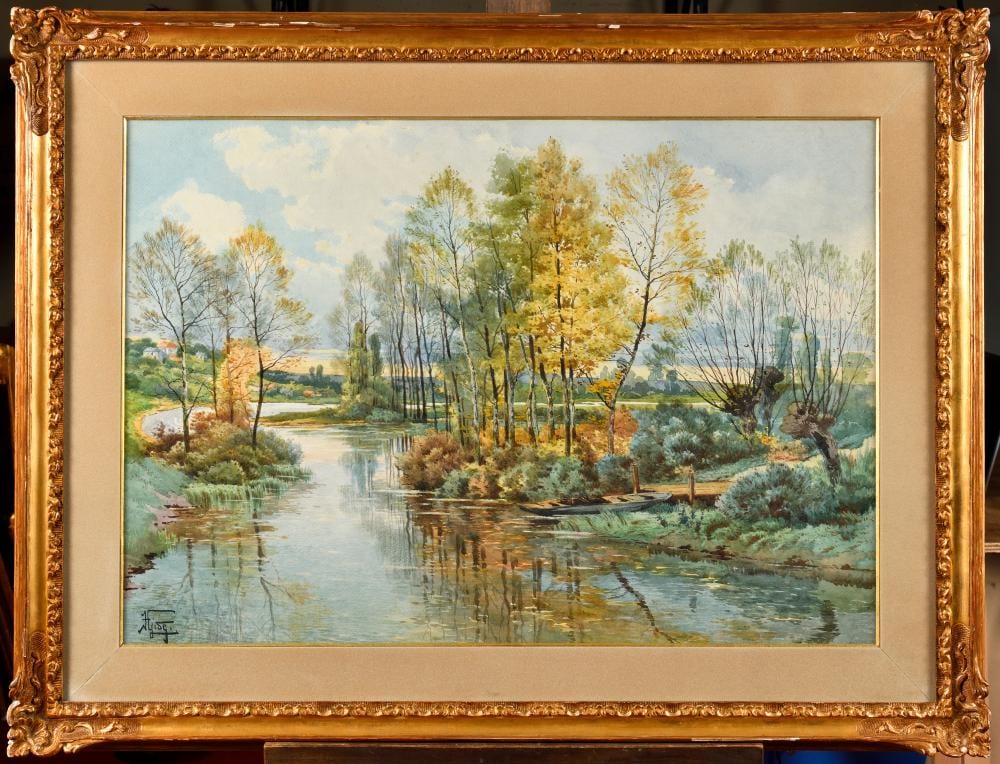 Hippolyte Gide comparable auction result: hippolyte jean adam gide 1852 1921 etang au lever du soleil aquarelle sign en bas gauche