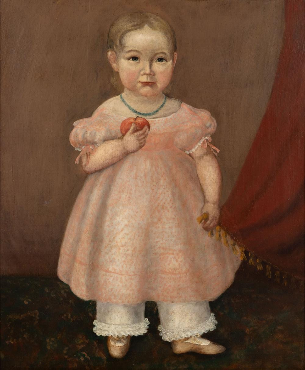 Susan Catherine Moore Waters comparable auction result: susan catherine moore waters american 1823 1900 attributed folk art portrait of a child with apple
