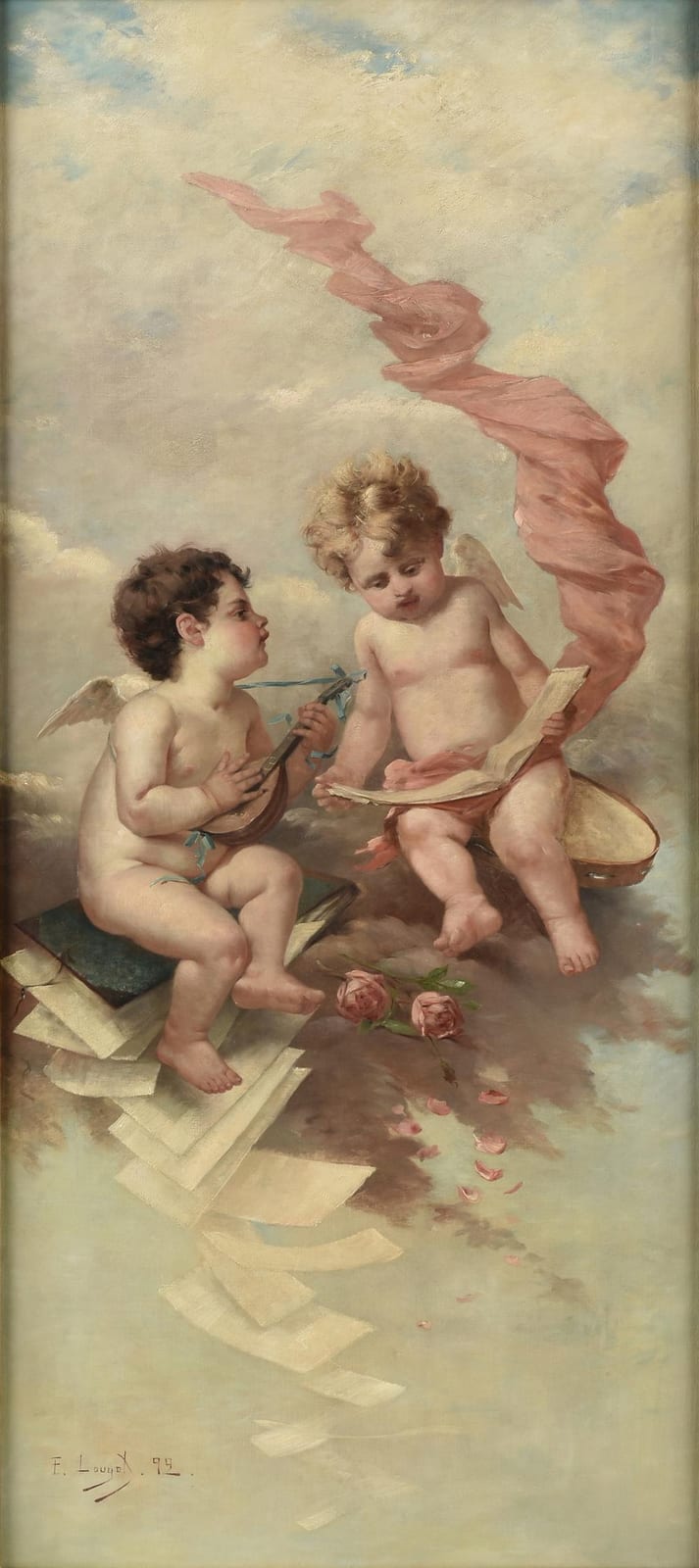 Edmond Louyot comparable auction result: edmond louyot french 1861 1920 after fran ois boucher french 1703 1770 a german empire rococo revival painting two putti as allegories of music lorraine 1899