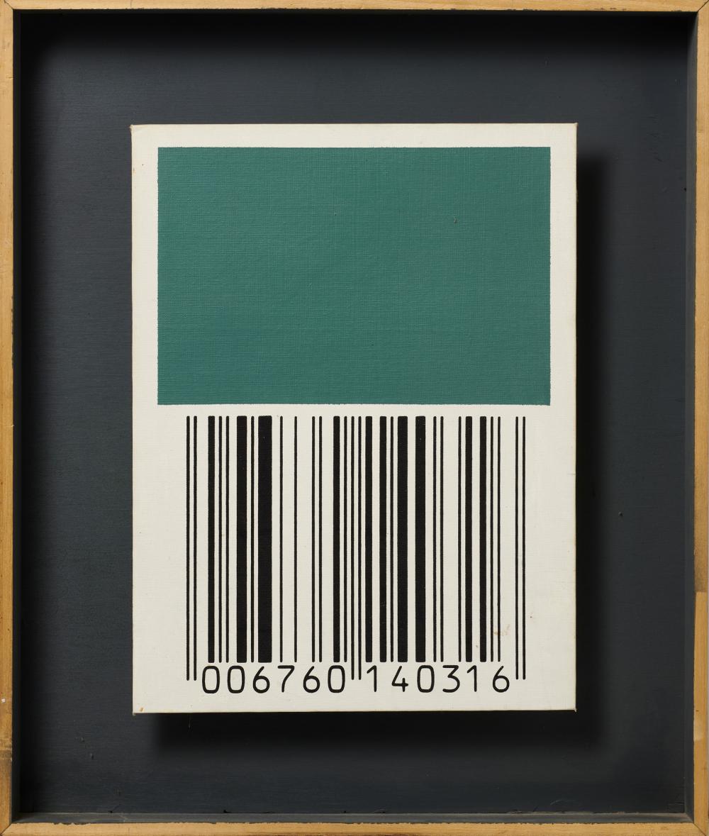 Franco Vaccari comparable auction result: franco vaccari barcode 1992 mixed media on canvas board in original box made by the artist 40x30 cm signed and dated 1992 on the reverse provenance private collection milano