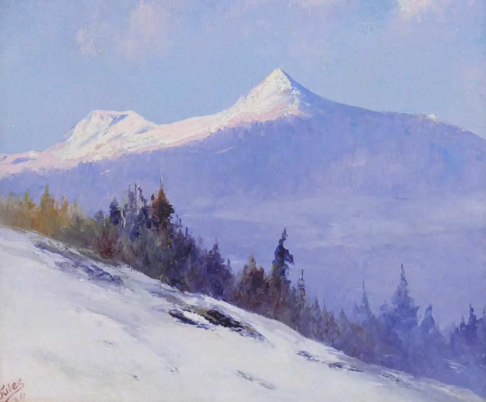 jules dahlager evening glow on deer mountain 1947 oil · MBA Seattle Auction LLC · 2023-11-30 Jules Dahlager comparable auction result: jules dahlager evening glow on deer mountain 1947 oil