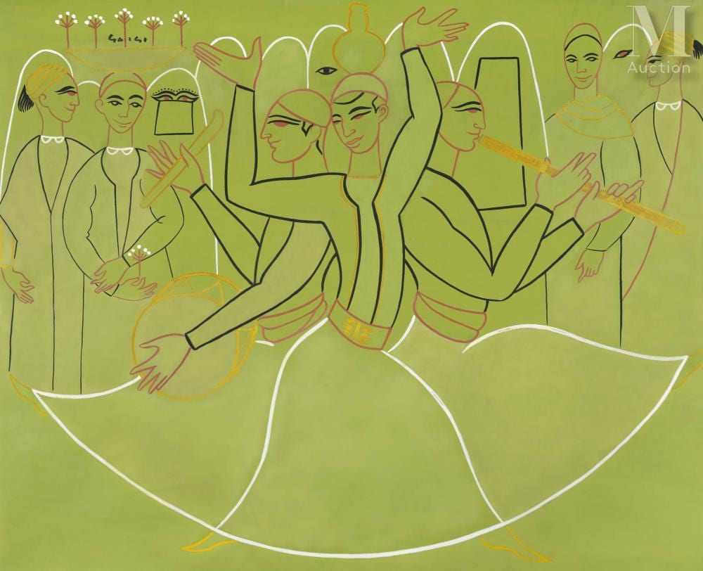 Abdelaziz Gorgi comparable auction result: abdelaziz gorgi tunis 1908 2008 les derviches gouache sur papier
