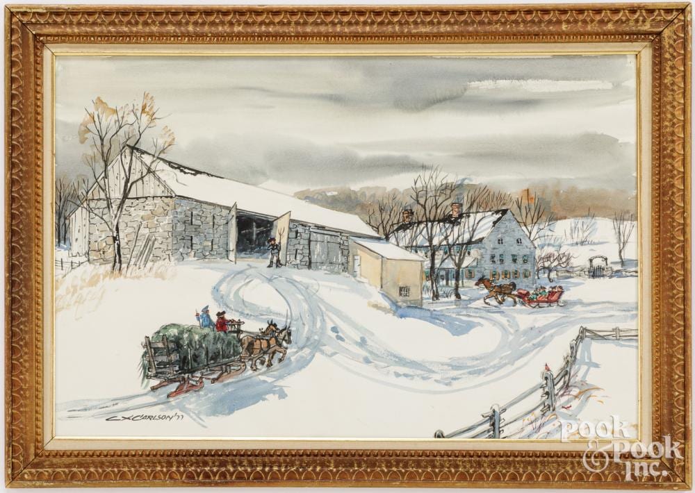 Charles X. Carlson comparable auction result: charles x carlson watercolor winter landscape