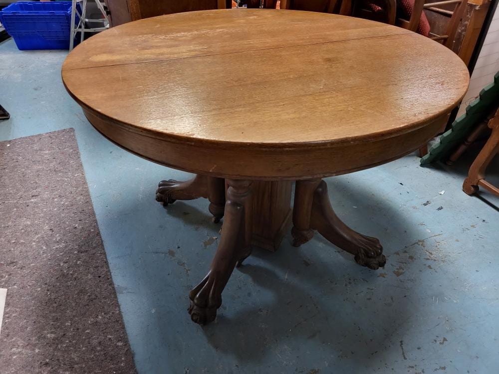 antique oak claw foot dining table w/3 leaves sold by A KLEINS AUCTION GALLERY LLC, lot 9325 — auction record photograph