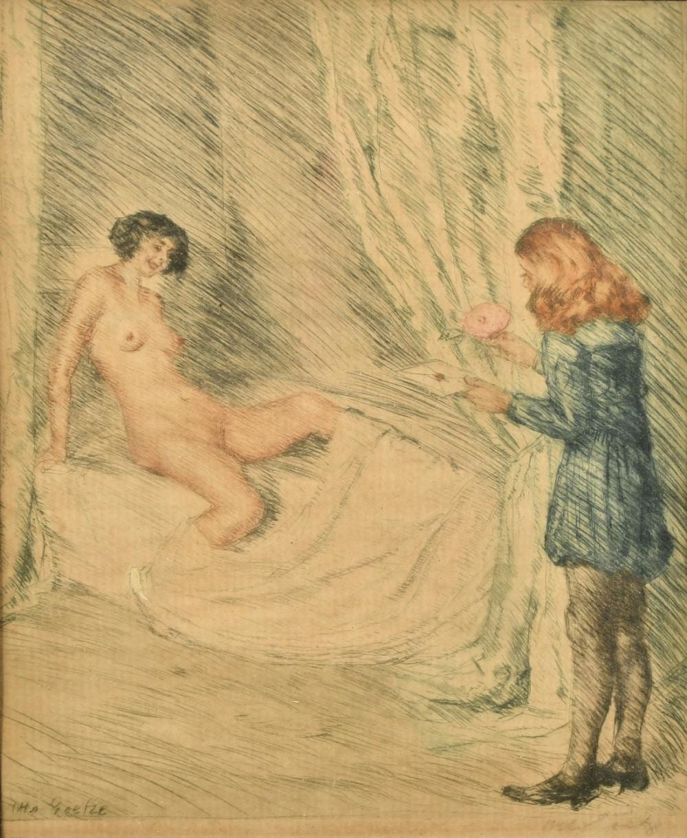 Otto (1868) Goetze comparable auction result: otto goetze 1868 1931 german a reclining female nude and another figure etching and aquatint signed in pe