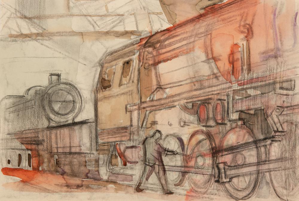 Jan Gerritt Jordens comparable auction result: jan gerrit jordens dutch 1883 1962 locomotive in a train station