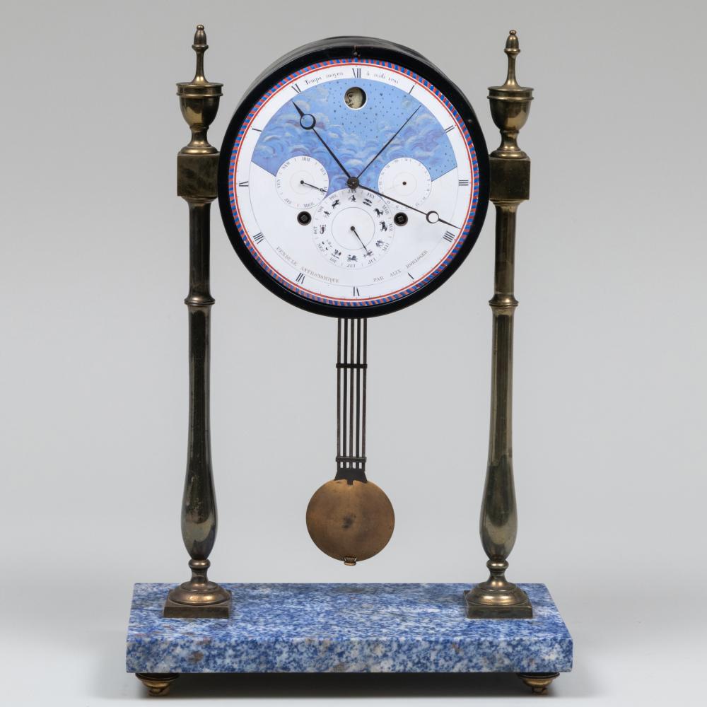 Alix Chatenay-Druey comparable auction result: french gilt bronze ebonized wood enamel and granite astronomical skeleton clock by alix