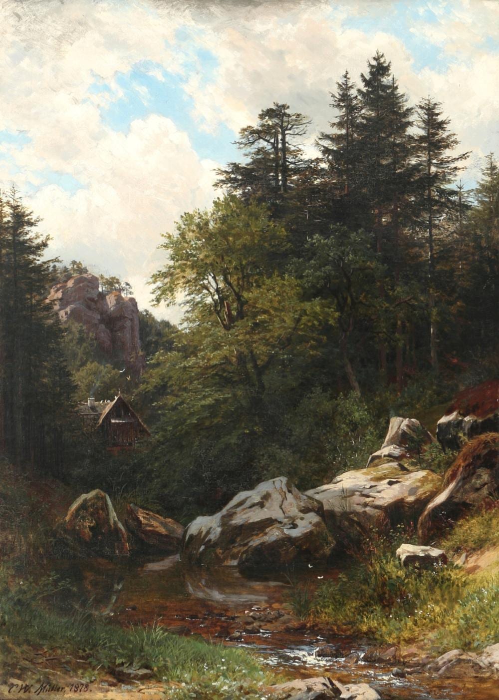Carl Wilhelm Müller comparable auction result: carl wilhelm m ller 1839 1904 forest landscape with stream and forest hut 1878
