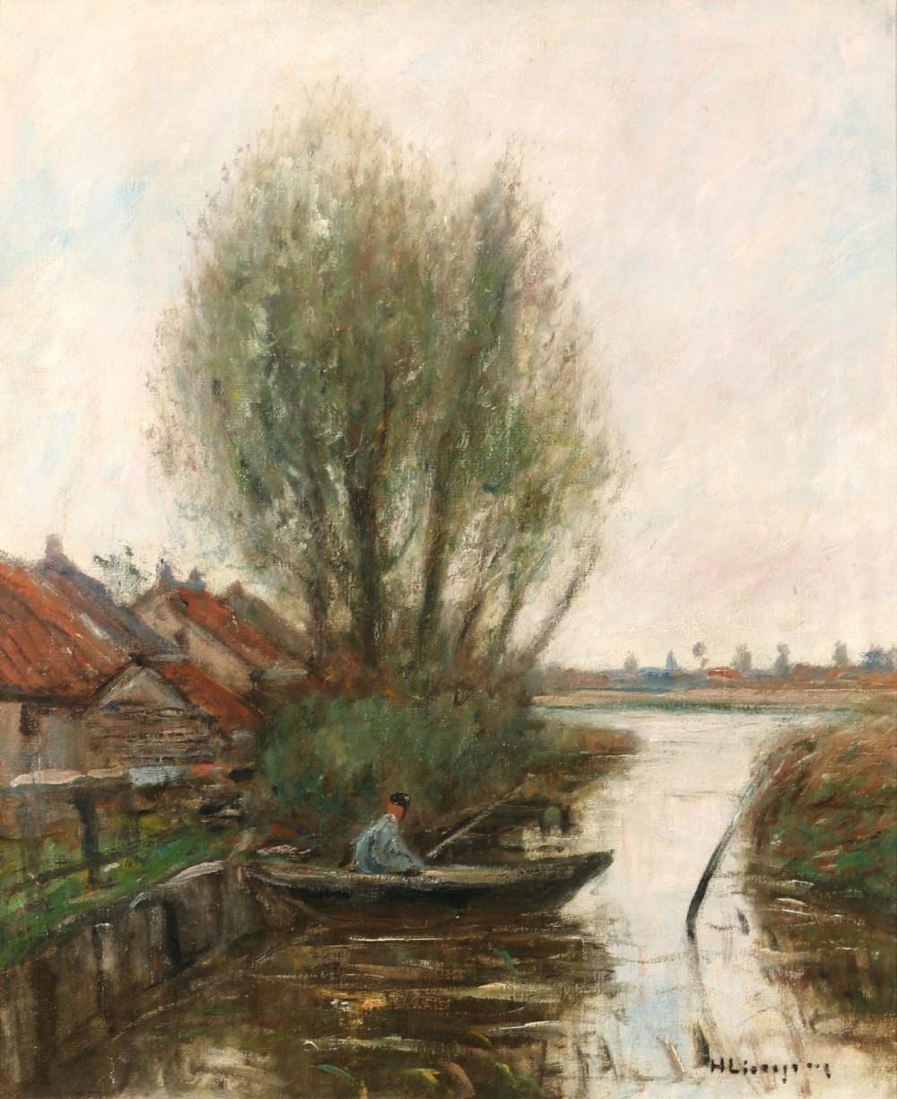 Helmuth Liesegang comparable auction result: helmuth liesegang 1858 1945 river landscape with person in a boat