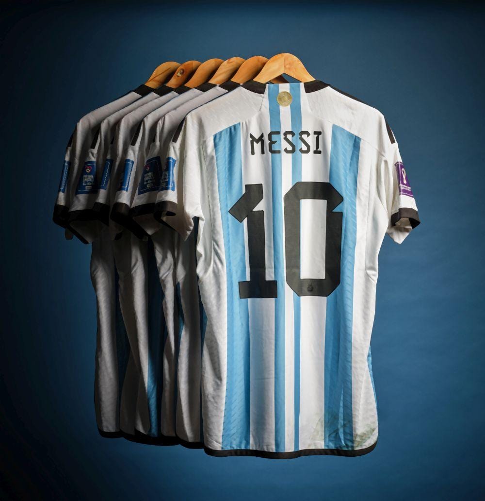 Set of 6 Lionel Messi 2022 FIFA World Cup Match Worn Shirts | Finals, Semifinals, Quarterfinals, Round of 16 & 2 Group Stage Matches comparable sale