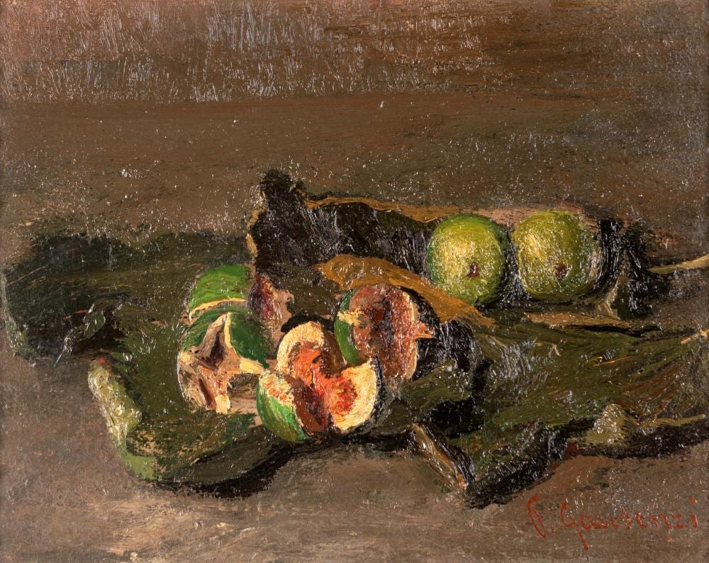 Pietro Gaudenzi comparable auction result: pietro gaudenzi genova 1880 anticoli corrado 1955 dead nature with figs oil painting on canvas 32 5x41 cm with frame 46x54 cm signed at the bottom right p gaudenzi