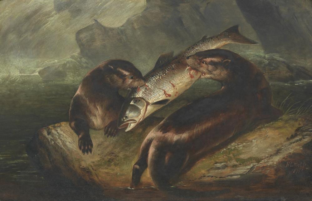 Henry Leonidas Rolfe comparable auction result: henry leonidas rolfe british 1823 1881 otters with salmon