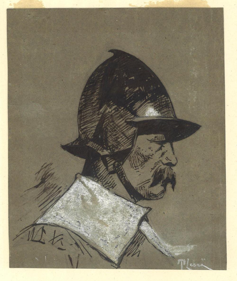 Tito Lessi comparable auction result: tito lessi firenze 1858 firenze 1917 profilo di armigero con elmo china e biacca su cartoncino scuro cm 12x16