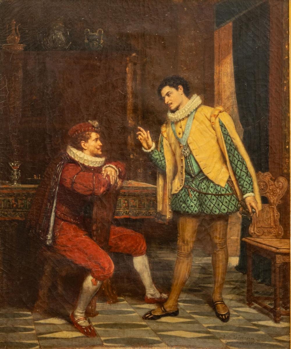 Paul Leyendecker comparable auction result: paul joseph leyendecker french 1842 1891 oil on canvas 1872 scene from the merchant of venice h 18 25 w 15