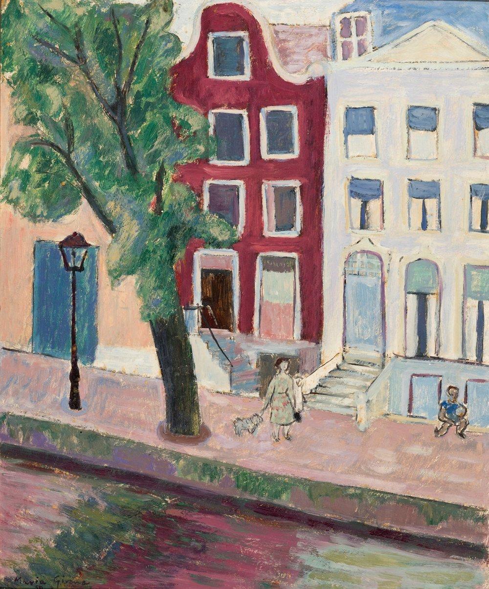 Maria Girona Benet comparable auction result: maria girona benet barcelona 1923 2015 houses and canal 1950 oil on canvas signed and dated in the lower left corner signed dated and titled on the back