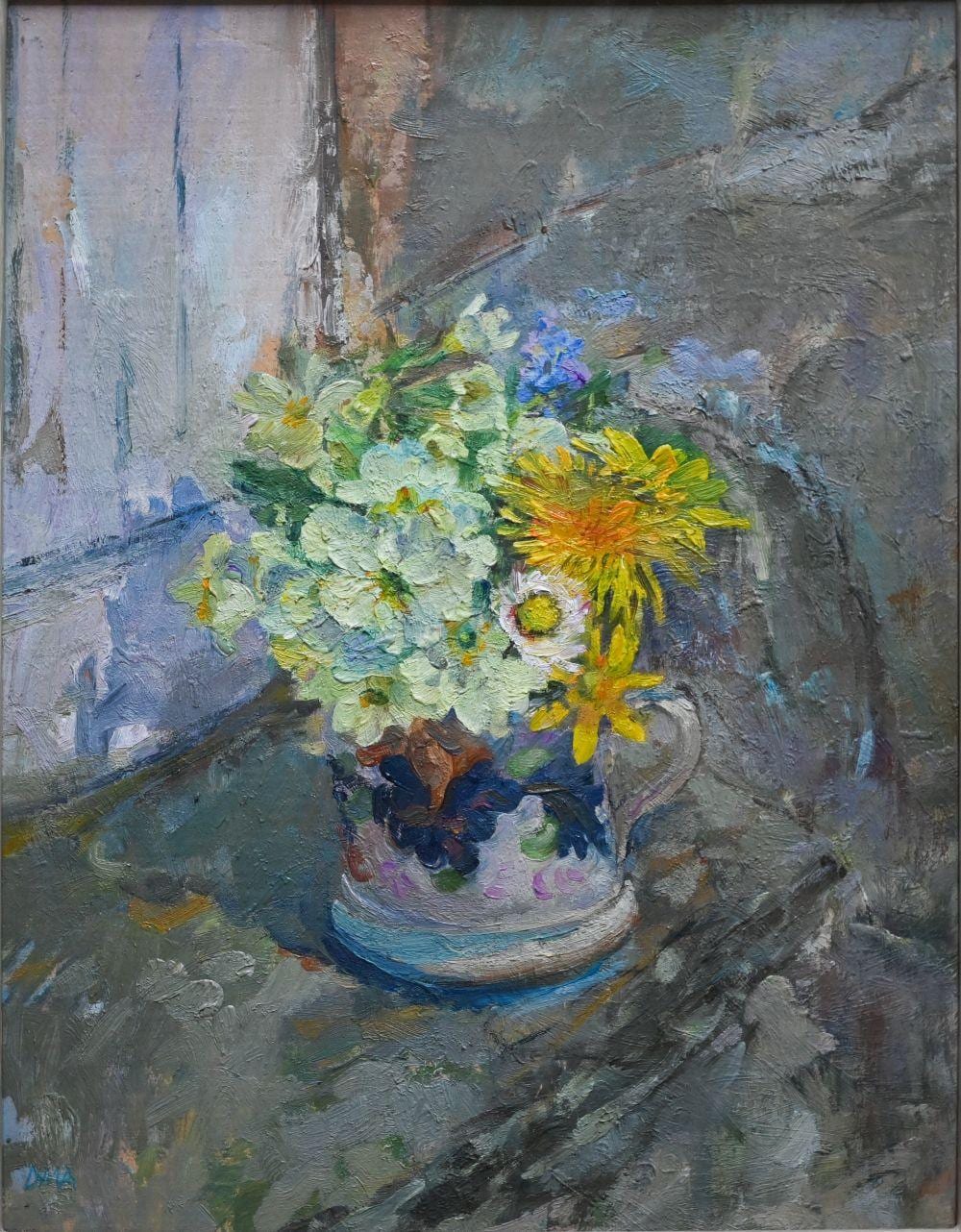 Diana Maxwell Armfield comparable auction result: diana maxwell armfield b 1920 april flowers on the sill llwynhir oil on board signed with i